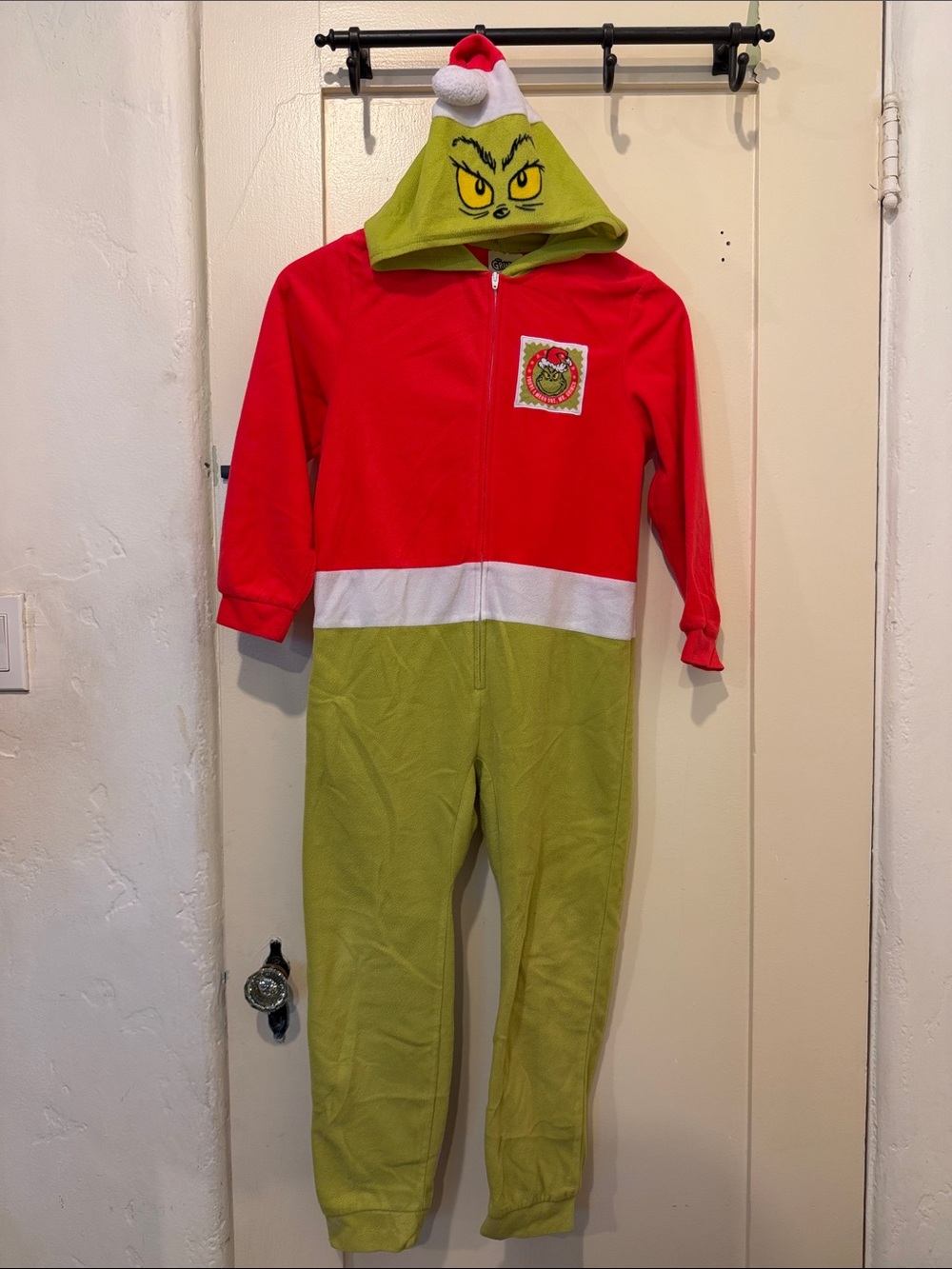 Halloween 🎃 Grinch Hooded One-Piece Costume - Red & Green size 8